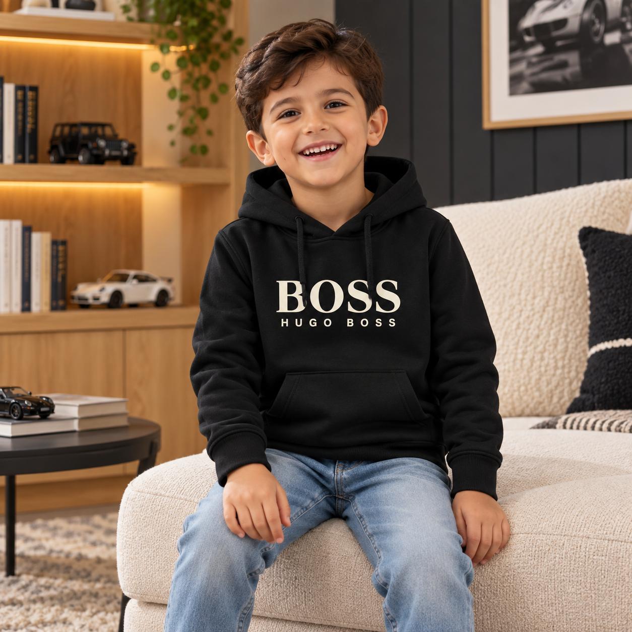 هودي أطفال بتصميم هيوغو بوس - أسود